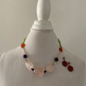 Multi color precious stones Necklace and Earring